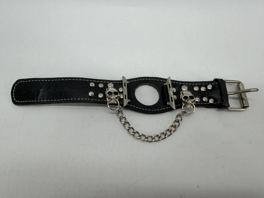 Black Skull Chain Studded Wide Cuff Band for Apple Watch Replacement Strap